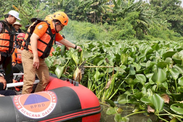 Plh Gubernur Jatim Bersihkan Enceng Gondok di Kali Buntung