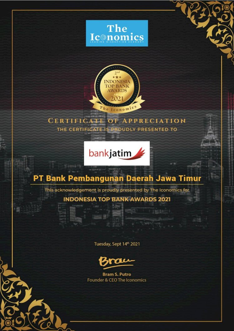 Bank Jatim Raih Indonesia Top Bank Awards 2021
