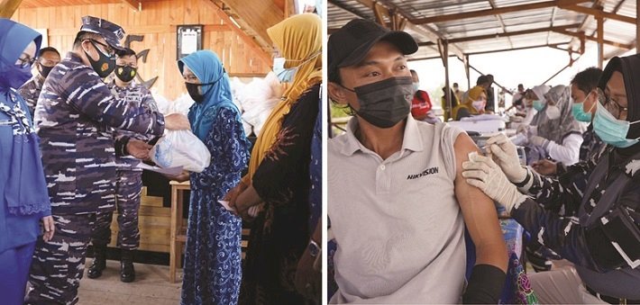 HUT TNI Ke-76, TNI AL Bagi-bagi Sembako dan Gelar Vaksinasi